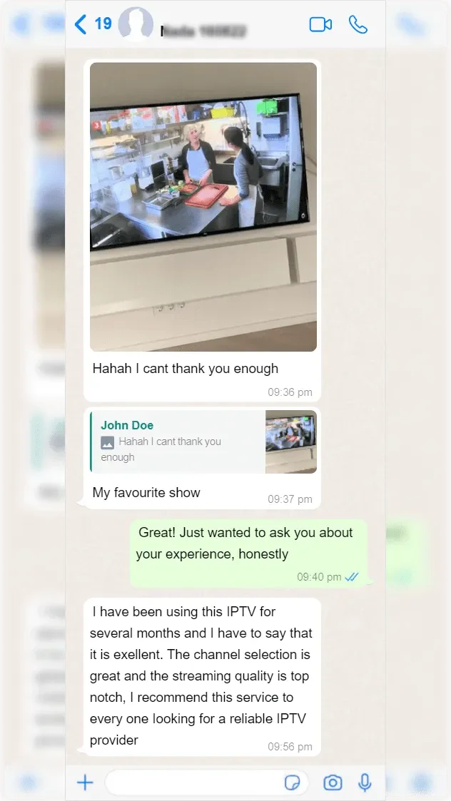 Captura de pantalla de reseña de cliente en WhatsApp