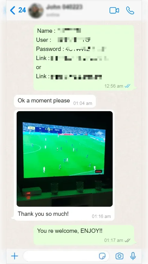 Captura de pantalla de reseña de cliente en WhatsApp